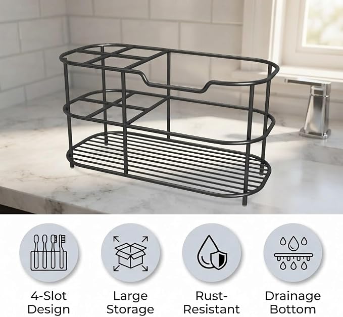 Bathway Toothbrush Holder for Bathroom, 6.9"L x 3.4"W x 4"H, Matte Black - Image 3