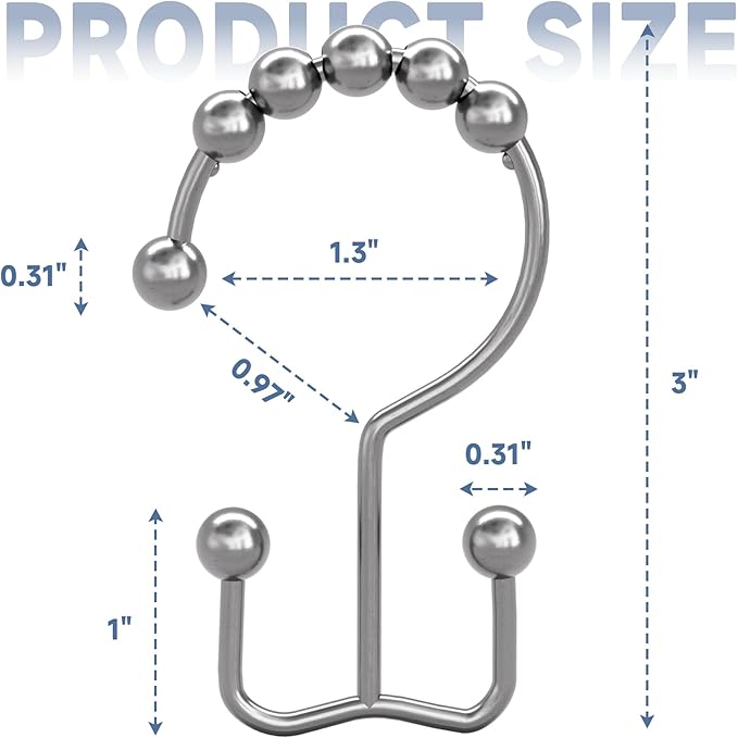 Titanker Shower Curtain Hooks Rings, Rust Resistant Metal Double Glide Shower - Image 3