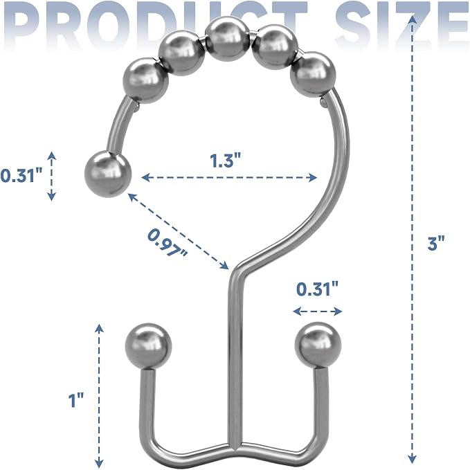 Titanker Double Shower Curtain Hooks, Rust Proof Shower Curtain Rings, Metal - Image 6