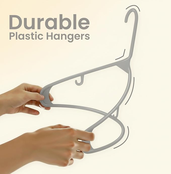Utopia Home Plastic Hangers 20 Pack – Built-in Strap Hooks Grey | Space saving - Image 6