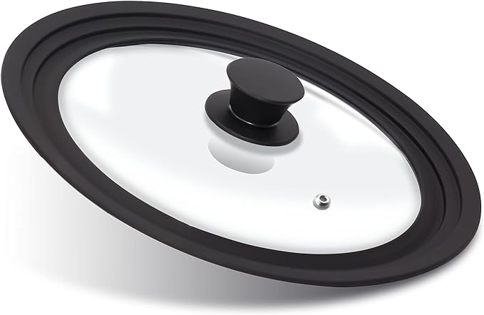 Anaeat Silicone Universal Lid for Pots, Pans and Skillets - Tempered Glass Covered with Heat Resistant Silicone Rim Fits 6", 7" and 8" Diameter Cookware -Easy to Use Replacement Frying Pan Cover