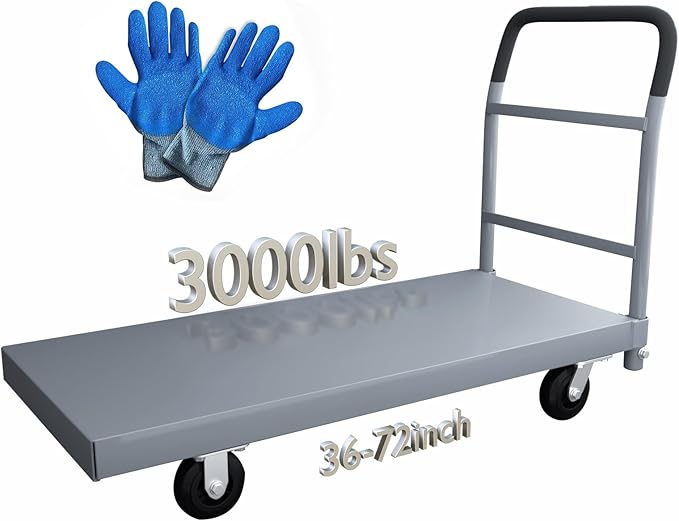 Heavy Duty Flatbed Cart, 3000LB Foldable Platform Truck Industrial Grade Weight Capacity, 36''W*72''L PlatformCart, Steel Hand Push Dolly Cart for Garden, Warehouse＆Yard (36 * 72)