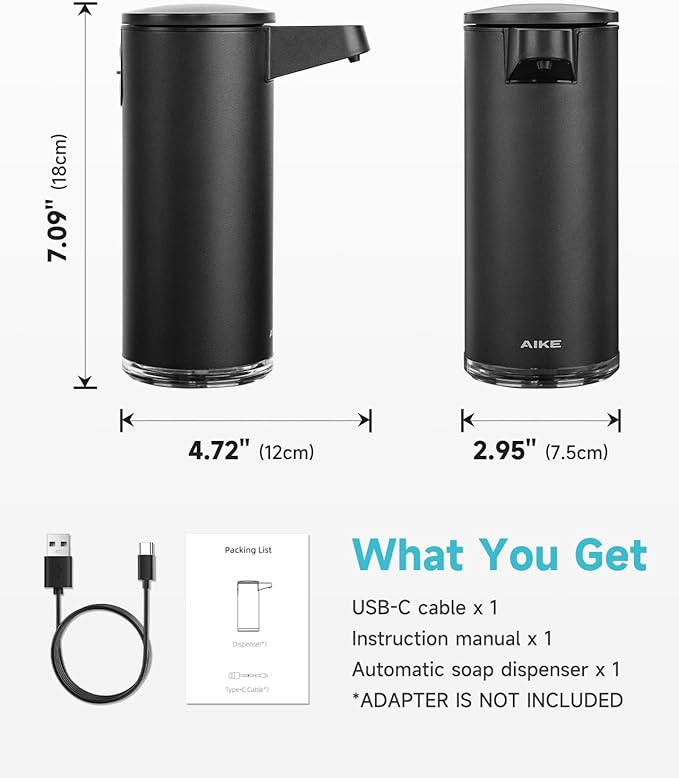 AIKE SensePro Automatic Soap Dispenser 12.8oz Spot Resist Matte Black | Type-C - Image 5
