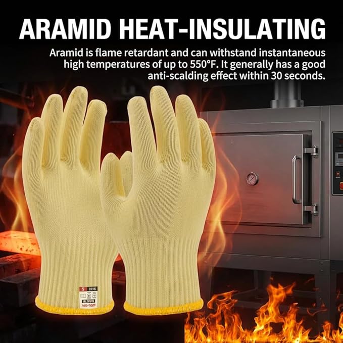 Aramid Heat Resistant, Cut Resistant Gloves,Heat Resistant Up To 550°F, Thick Knit Design, Grilling Gloves For Men & Women- Machine Washable(Aramid, Small)