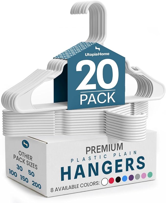 Utopia Home Plastic Hangers 20 Pack – Space Saving Clothes Hanger White | by UTOPIAHOME