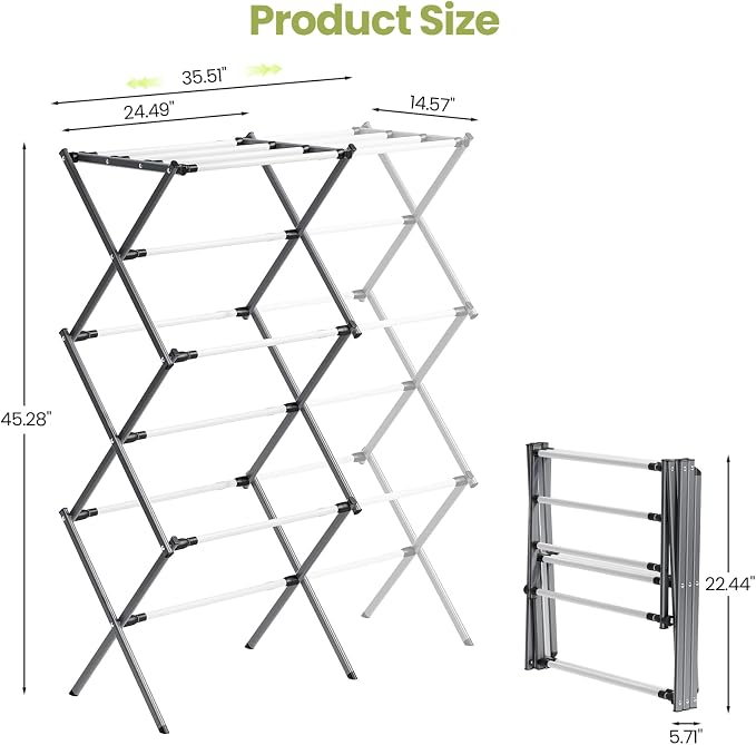 Oversized Clothes Drying Rack, 45.28" H × 14.57" D | Foldable & Extendable - Image 3