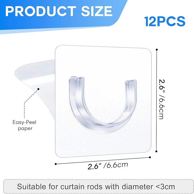 Shower Rod Holder, 12 Pack Transparent Shower Curtain Rod Holder - Image 2