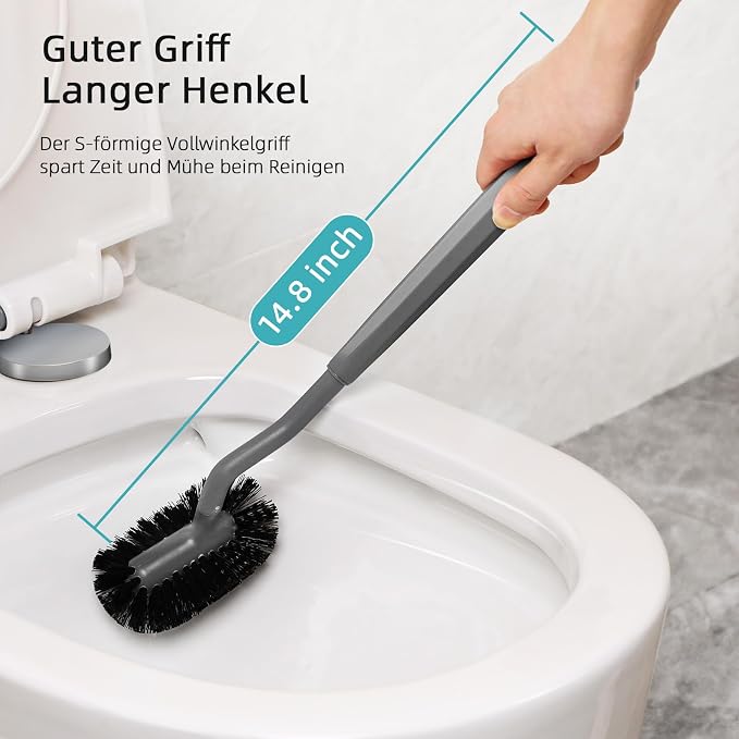 HAMITOR Toilet Bowl Brush Holder Set, Dead Corner S-Shaped Bristle Scrubber | - Image 5