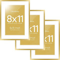 Homeforia 8x11 Picture Frame Gold, High End Metal 8 x 11 Poster Frames with Mat 6 by 9 for Photo, 11x8 Frame Matted to 6x9 inch Print, 8by11 Wall or Tabletop Frames, Tempered Glass, Wall Kit, Set of 3