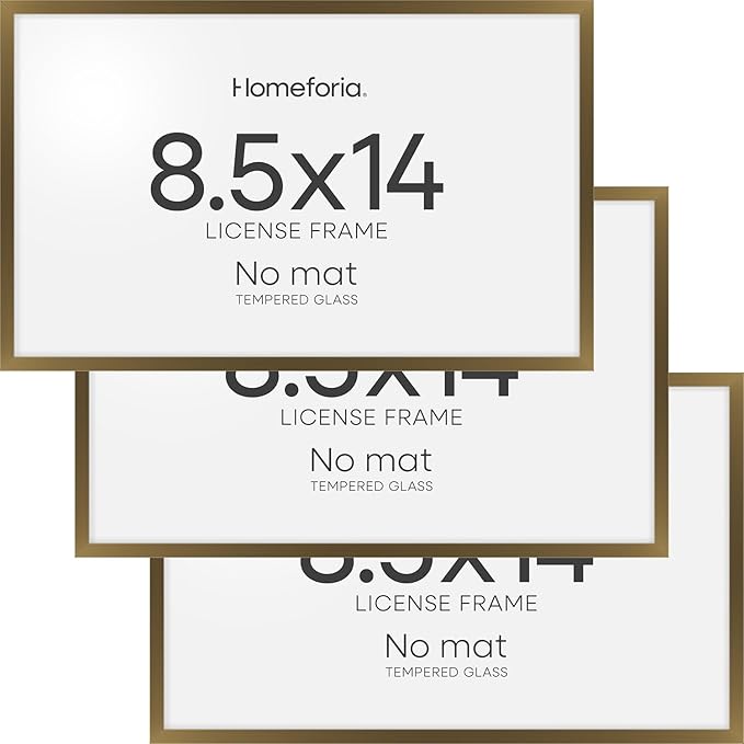 Homeforia 8.5 x 14 Marriage License Frame Bronze, High End Metal 8.5x14 Marriage Certificate Frames, 14x8.5 Picture Frame for Wall & Tabletop, 8.5 by 14 Photo Frame, Tempered Glass, Wall Kit, Set of 3
