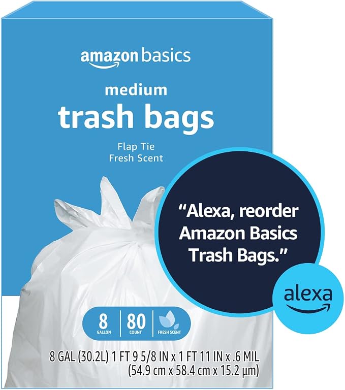 Amazon Basics 8 Gallon Flap Tie Trash Bags, Fresh Scent - Image 6