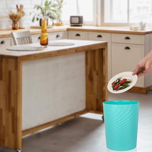 UUJOLY Plastic Small Bathroom Trash Can Wastebasket Garbage Can, Light Blue | - Image 5