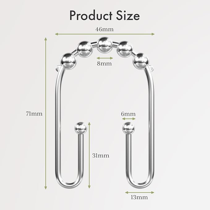 AmazerBath Shower Curtain Hooks Chrome Metal Shower Curtain Rings Rust Proof - Image 7