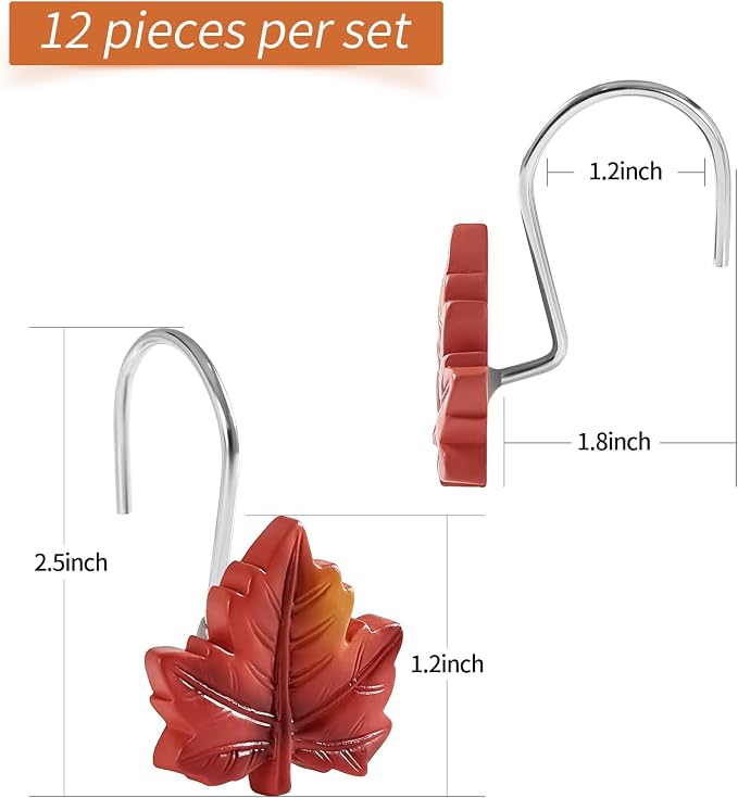 Red Plant Leaf Shower Curtain Hooks, Eucalyptus Bathroom Decor, Metal Rustproof - Image 6