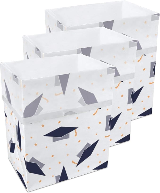 13 Gallon Disposable Pop-Up Trash Cans (3-Pack) with Fitted Bags – Foldable Garbage & Recycling Bins for Parties, Events & Kitchen (Graduation, 17" H x 13.5" W x 10" D)