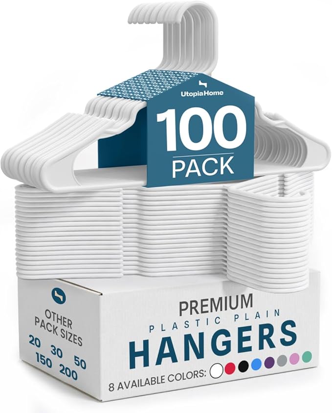Utopia Home Plastic Hangers 100 Pack – Space Saving Clothes Hanger White | by UTOPIAHOME