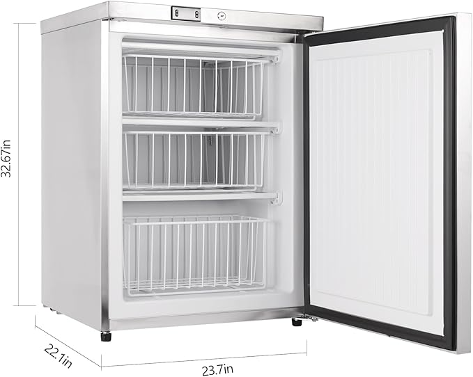 HCK Freezer, Undercounter Refrigerator with Stainless Steel Body, Electronic Temperature Control, Lockable Door, 3 Movable Baskets, Built Design for Home and Commercial Use,-11.2°F to 3.2℉, 4.1 Cu.ft.