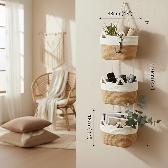 Hanging Basket, Woven 3 Tier Over Door Basket - Image 3
