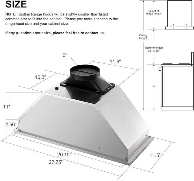 BRANO Range Hood Insert 30 Inch, 900 CFM Smart Voice/Gesture/Touch Control, 4 Speed Exhaust Fan, Stainless Steel Kitchen Hood with Charcoal Filter, Ducted/Ductless Convertible