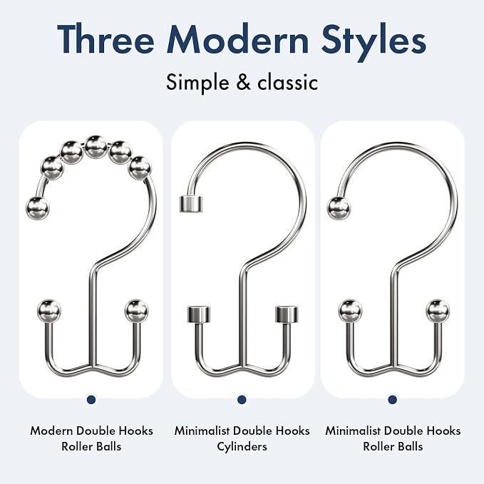Bathway Shower Curtain Hooks Nickel Shower Curtain Rings, Metal Shower Hooks - Image 7