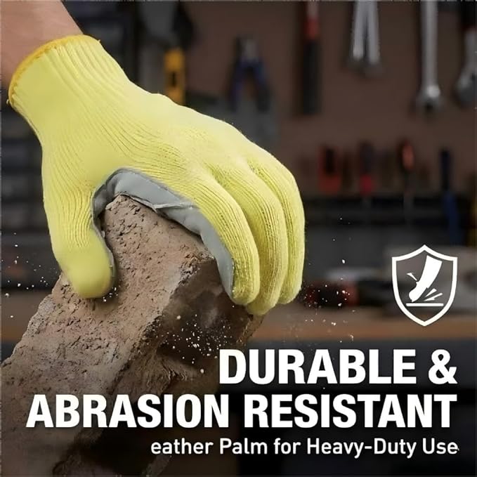 Heat Cut Resistant Gloves,Aramid leather Oven Gloves with Fingers,Heat Resistant Up to 550°F, Thick Knit Design- Grill Mitts for Men & Women(Aramid leather, Medium)