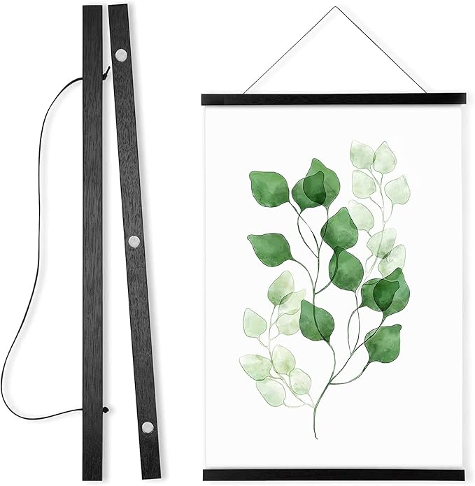 WITCOLOR Magnetic Poster Hanger Frame, 10x20 10x13 10x16 Black Wood Wooden Magnet Canvas Artwork Print Dowel Poster Hangers Frames Hanging Kit