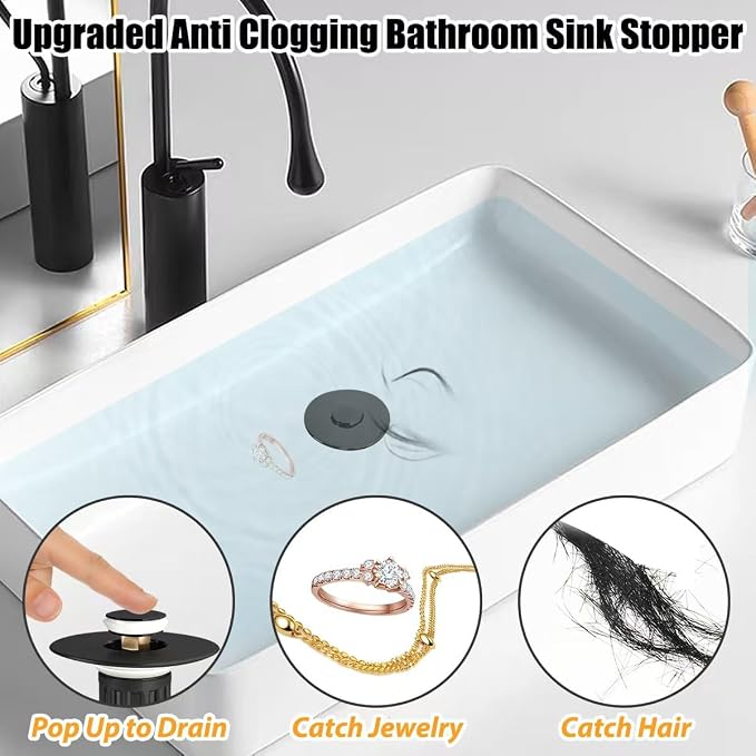 Anlige 3 in 1 Pop Up Bathroom Sink Stopper, Bathroom Sink Drain Strainer - Image 5