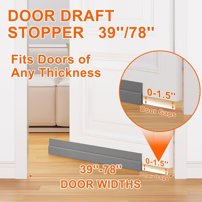 Door Draft Stopper for Bottom of Door, Adjustable Weather Stripping Door Seal - Image 4