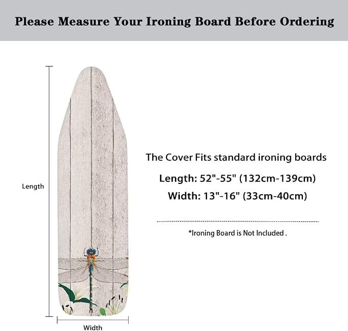 Wood Dragonfly Ironing Board Cover and Pad Standard Size 15x54, Thick Padding - Image 6