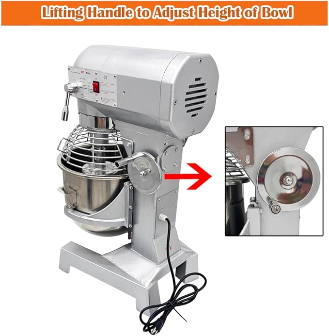 Commercial 3in1 Food Mixer 20L Dough Mixer 3 Speeds Adjustable, with SUS304 Bowl/Dough Hook/Whisk/Beater, Stand Electric Food Flour Mixing Kneading Machine