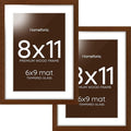Homeforia 11x8 Picture Frame Brown, High End Dark Oak 8x11 Walnut Wooden Frames with Mat 6x9 Photo, 8 x 11 Wood Frame Matted to 6 by 9 Print, Wall or Tabletop Frame, Tempered Glass, Wall Kit, Set of 2