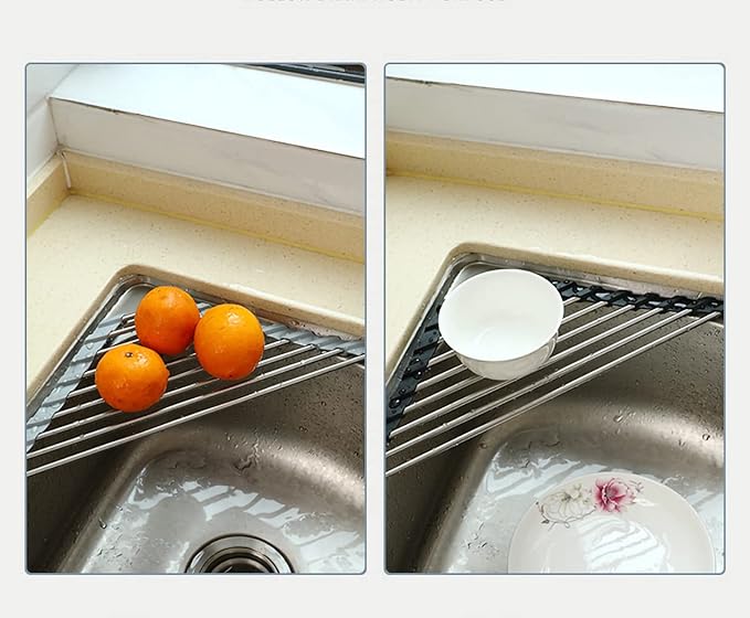Ahyuan Roll up Dish Drying Rack Over The Sink Kitchen Roll up Sink Drying Rack Portable Dish Drainer Foldable Dish Drying Rack (Warm Gray, Triangle 16.3''X9.4'')