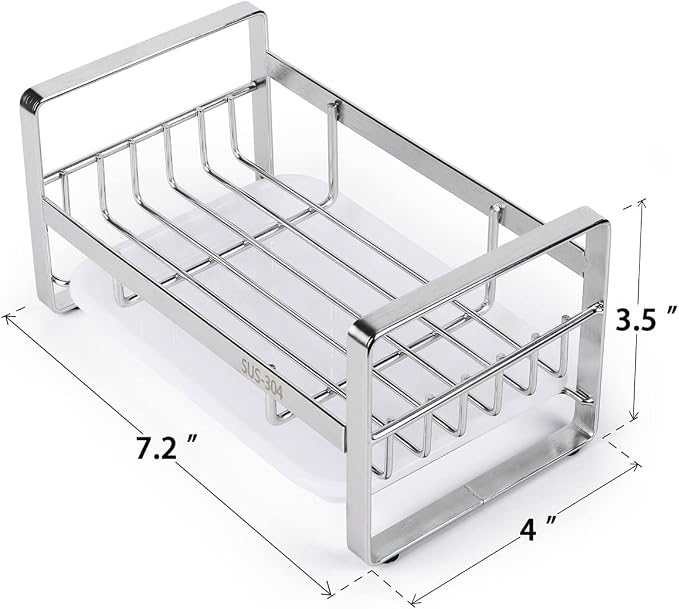 HULISEN Kitchen Sponge Holder, 304 Stainless Steel Sink Caddy - Image 4