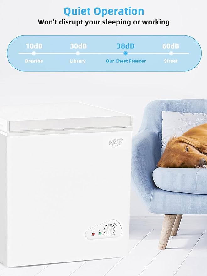 Chest Freezer 5.0 cu.ft Mini Adjustable 7 Thermostat Compact Deep Freezer Top Door Low Noise with Removable Basket White