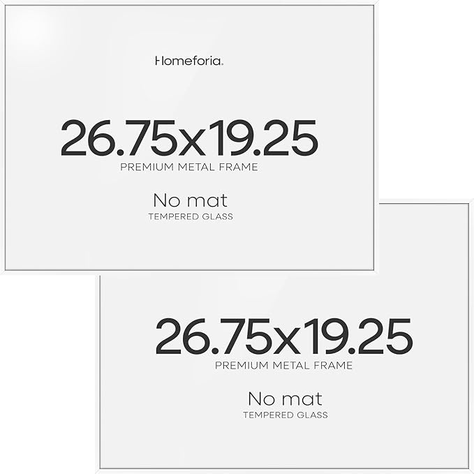 Homeforia 19.25x26.75 White Puzzle Frame, High End Metal 19.25 x 26.75 Picture Frames without Mat, 26.75x19.25 Thin Poster Frame for Wall, 19.25by26.75 Puzzle Frames, Tempered Glass, Wall Kit, Set of 2