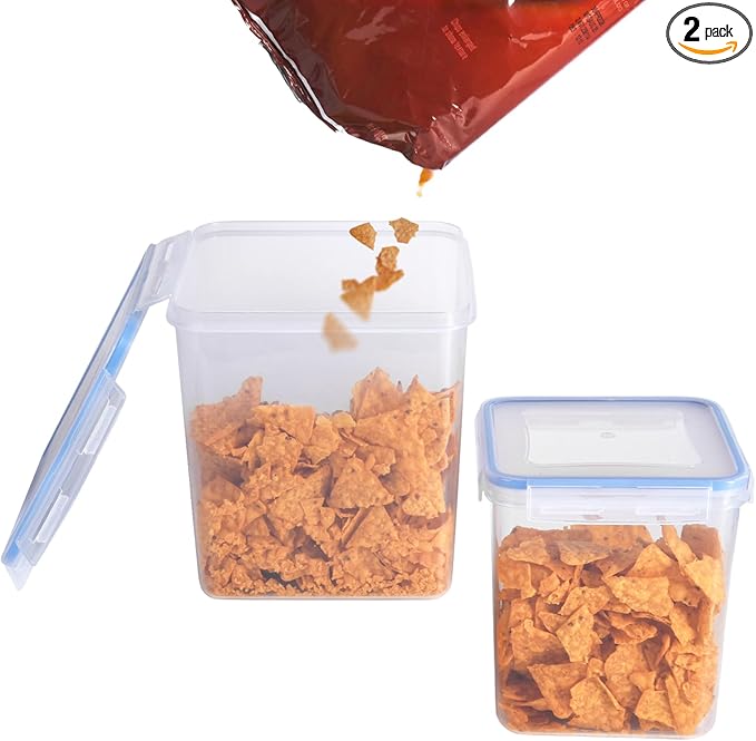 2 Pack Chip Containers for Pantry, Chip Storage Containers Suitable for Corn Chips, Potato Chips, Snacks, Grains, Sugar and Flour, 5.2L/175 Oz, Snack Storage Containers for Pantry, Fridge, and Cabinet