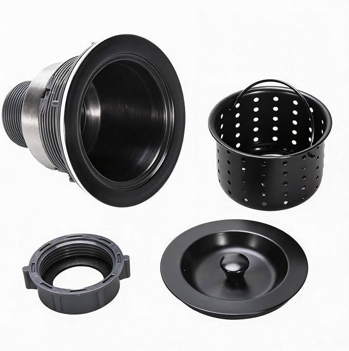 Kitchen Sink Drain 3-1/2 Inch Black Sink Drain Assembly Kit, Removable Deep - Image 2