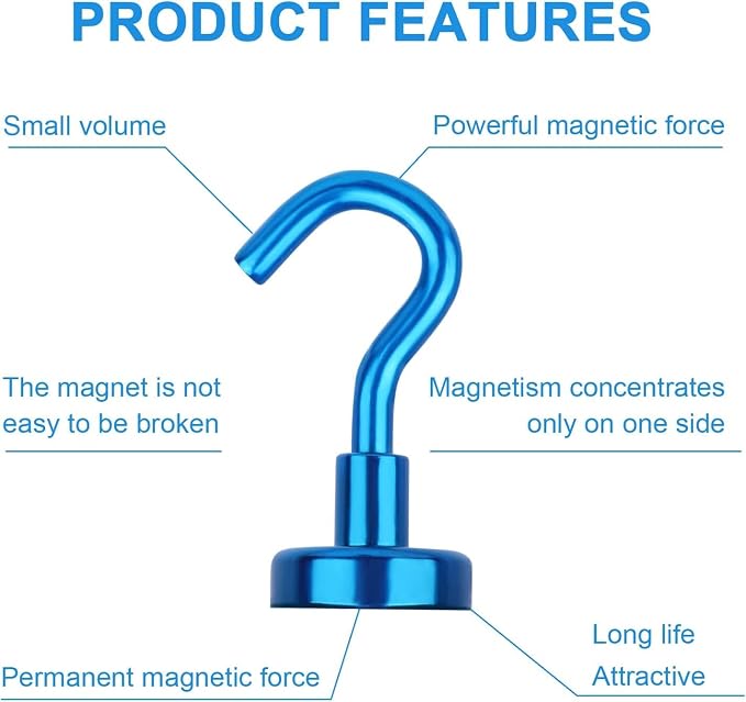 DIYMAG Magnetic Hooks 20pcs 30lbs+ Cruise Essentials 2026 Magnet Hook Blue - Image 4