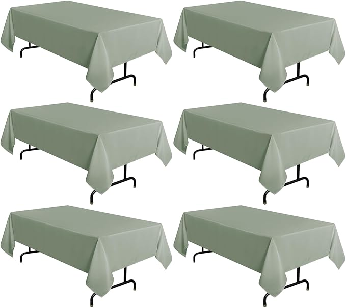 sancua 6 Pack Sage Green Tablecloth 60 x 102 Inch, Rectangle Table Cloth for 6 Feet Tables - Stain and Wrinkle Resistant Washable Polyester Table Cover for Dining Tables, Buffet Parties and Camping