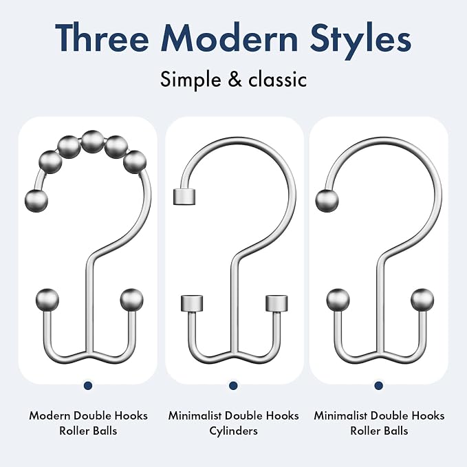 Bathway Shower Curtain Hooks Silver Shower Curtain Rings, Metal Shower Hooks - Image 7