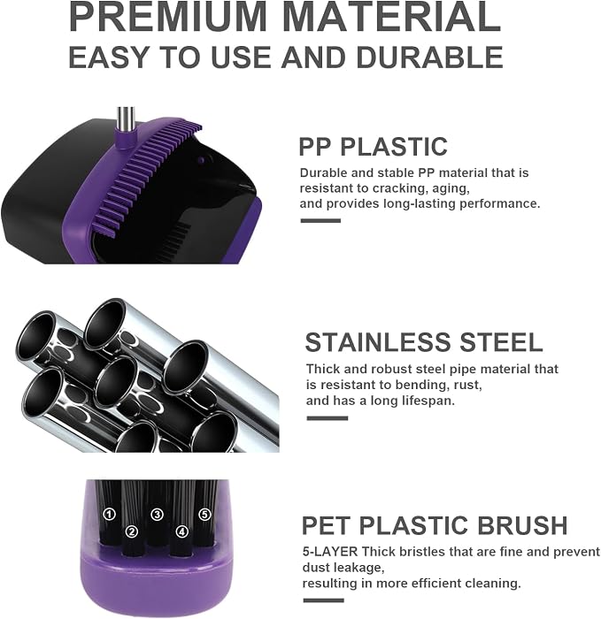 Purple Broom and Dustpan Combo Set, Extended Reach Design, Built-in Comb Dustpan - Image 4