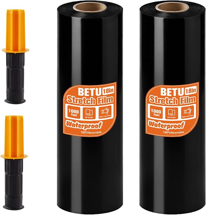 Black Stretch Film Shrink Wrap for Moving Supplies x 1000ft, Industrial by BETU