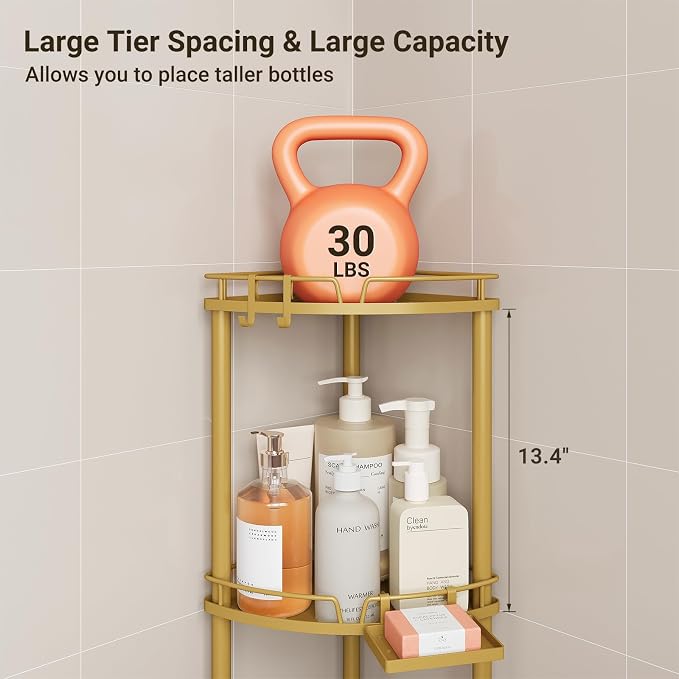 ELYKEN Corner Shower Caddy Standing, 3 Tier Metal Shower Organizer - Image 3