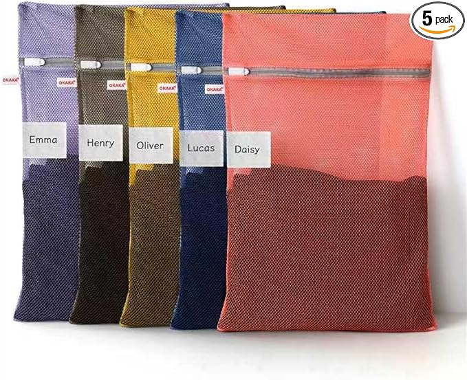 5-Pack Mesh Laundry Bags with ID Label, Sturdy Laundry Bags by OKAKA