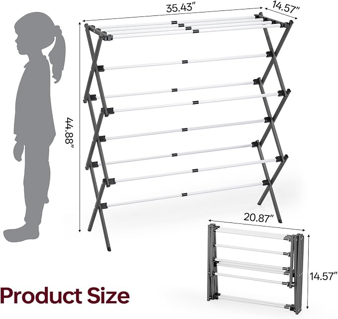 Large Clothes Drying Rack, 14.57" D × 44.88" H | Foldable & Extendable - Image 3