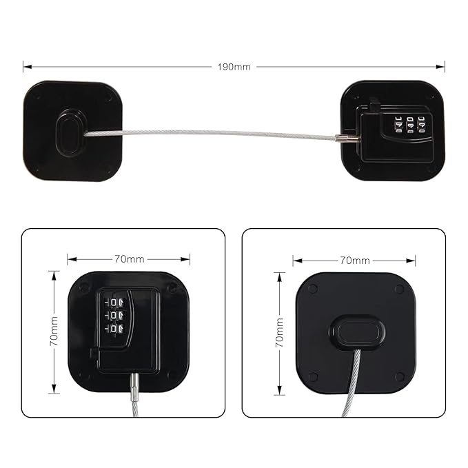 2 Packs Refrigerator Lock Combination Coded Fridge Lock Freezer Child Safety Lock Door Lock with Strong Adhesive No Keys Needed Black