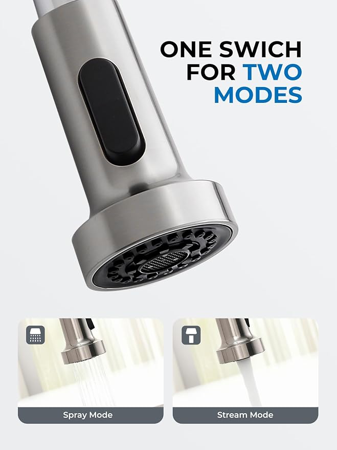 WEWE Pull-Out Kitchen Faucet, 2-Mode Sprayer, Brushed Nickel, High Arc | - Image 5