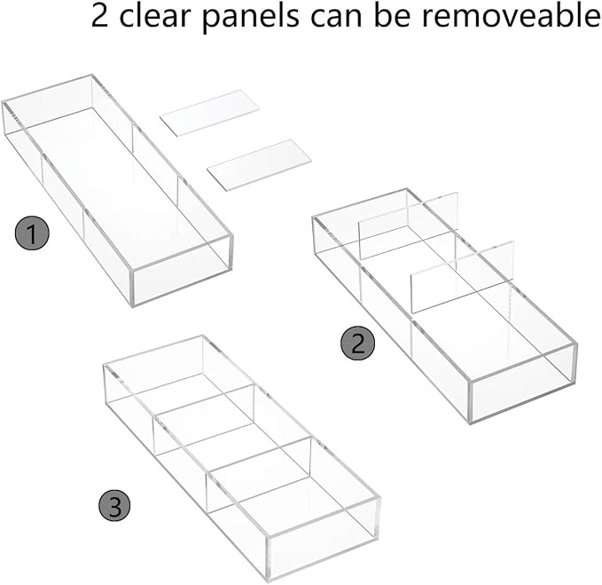 HIIMIEI 3 Section Acrylic Drawer Organizer Tray | Clear Desk Makeup Tray - Image 7