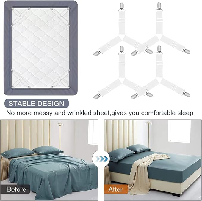 Bed Sheet Holder Straps, Heavy Duty Non Slip Sheet Clips, Fitted Sheet Holders - Image 4