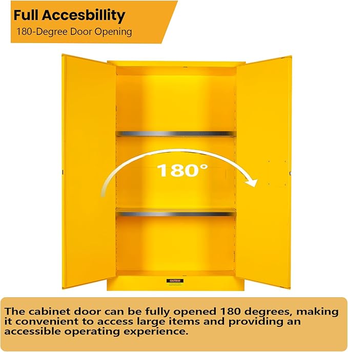 392 Gal Flammable Liquid Storage Cabinet with 3-Point Locking System and Adjustable Galvanized Shelves, Metal Flammable Storage Cabinet for Laboratory Chemical Storage, Gasoline Cans Yellow